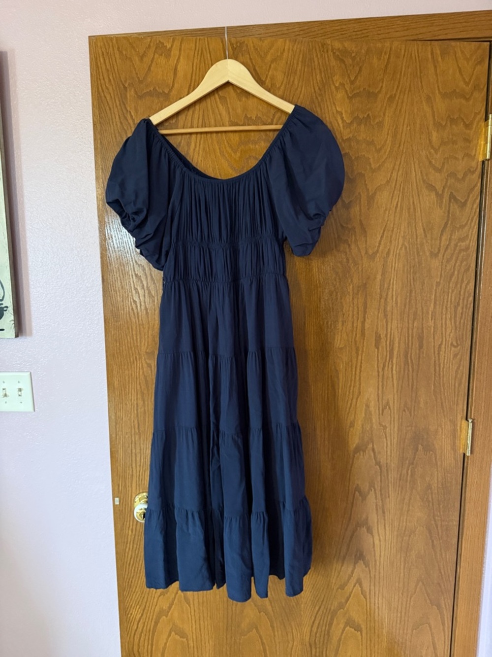 Women's Navy Puff-Sleeve Tiered Maxi Dress
